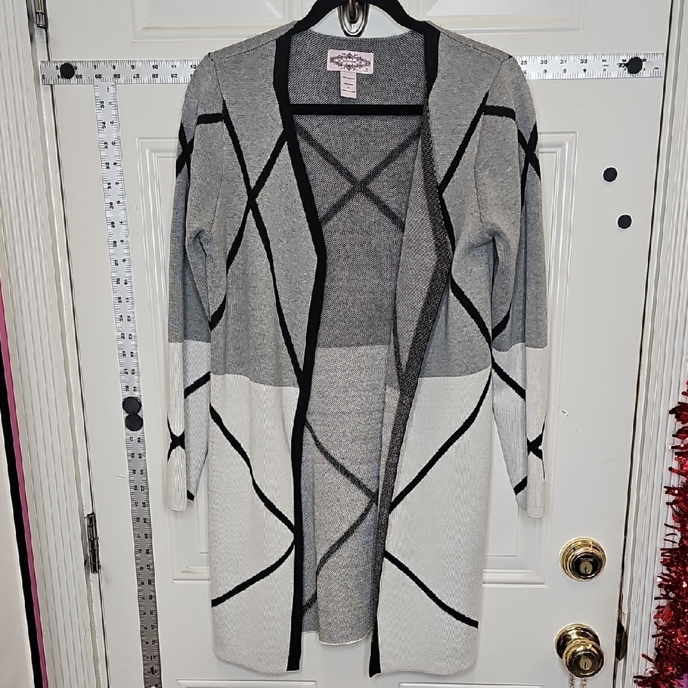 Geometric, Cardigan, Long, Classic, Office, Travel, Basic, Two Tone, Teacher,